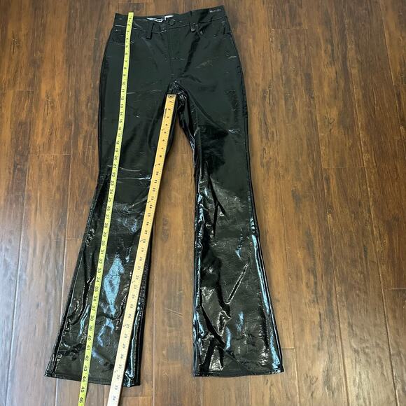 GOOD AMERICAN Faux Leather Pants Black Glossy Crackled HR Flare NWT - Picture 15 of 16